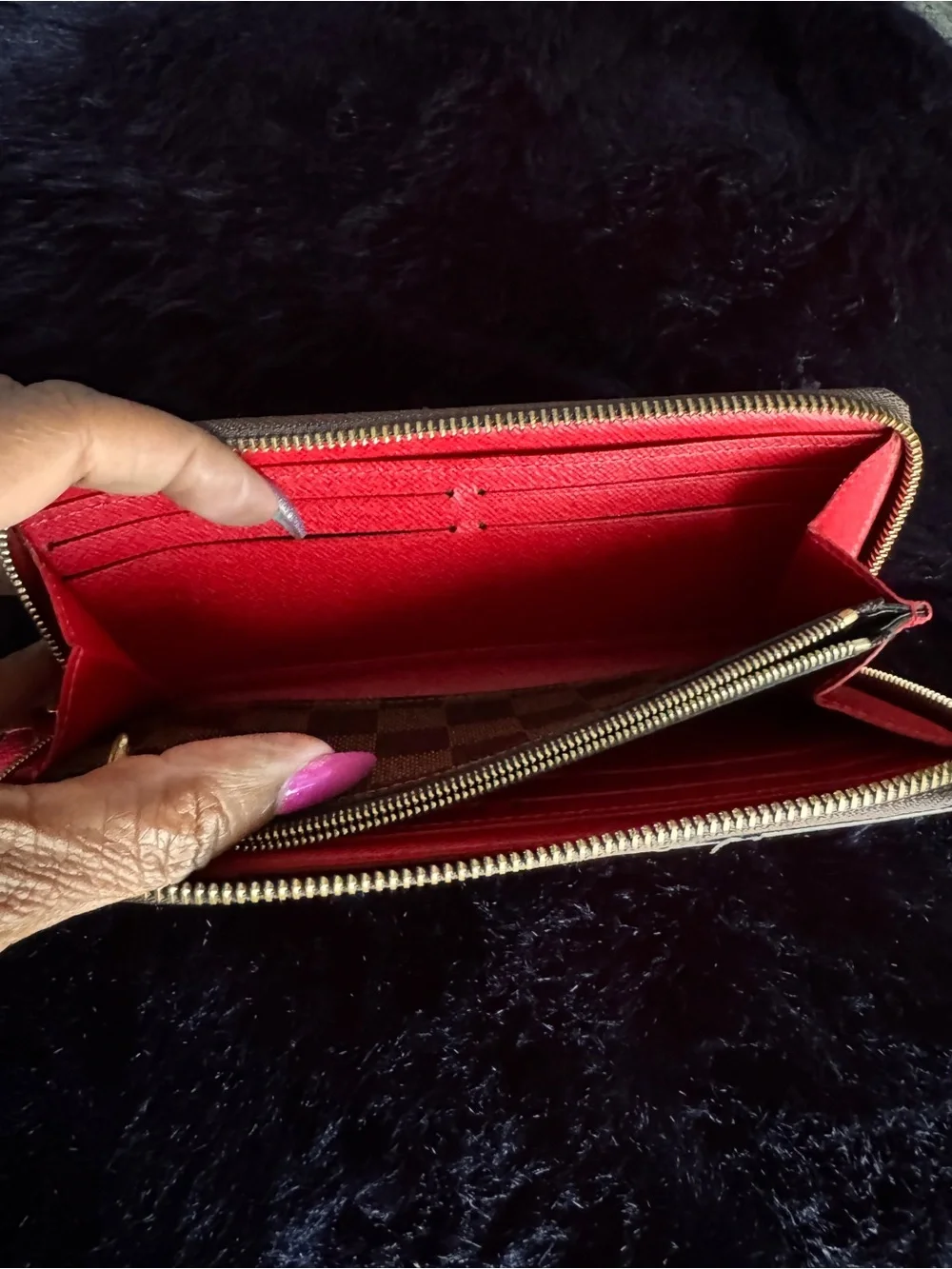 Brown Checkered Zip-Around Women's Wallet